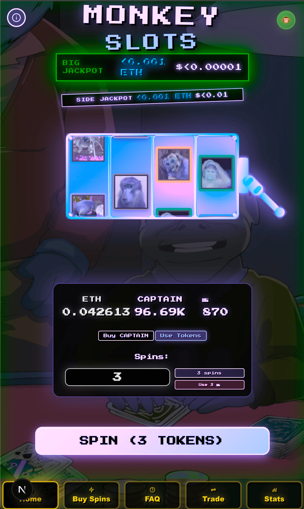 Monkey Slots - DeFi Casino - Farcaster Mini Apps screenshot